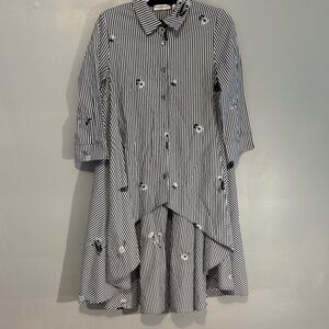 Patrizia Luca Black and White Striped High Low Dress